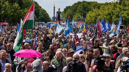 „Deutschland steht auf“: Hunderte Menschen mit Friedensfahnen ziehen durch Berlin